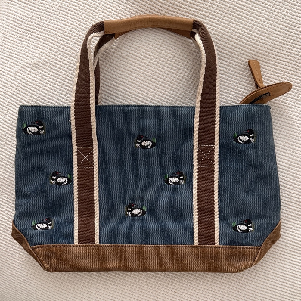 Vintage L.L. Bean Small Canvas Tote with Embroidered Duck Design Cottagecore
